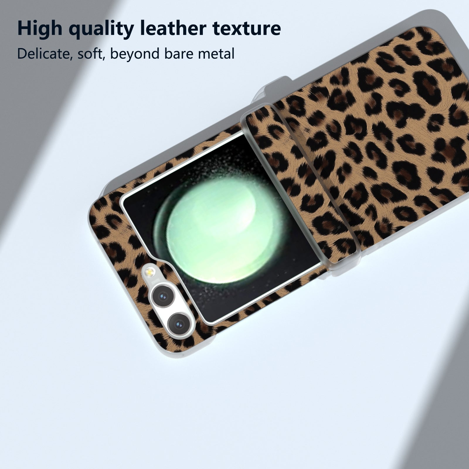 For-Samsung-Galaxy-Z-Flip6-/-Flip7-FE-Three-Parts-Frosted-Transparent-Frame-Leopard-Pattern-Phone-Case(Gold-Leopard)