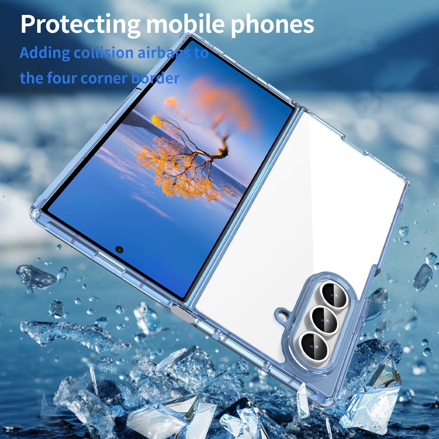 For-Samsung-Galaxy-Z-Fold7-5G-PC-Hybrid-TPU-Airbag-Shockproof-Phone-Case(Transparent-Blue)