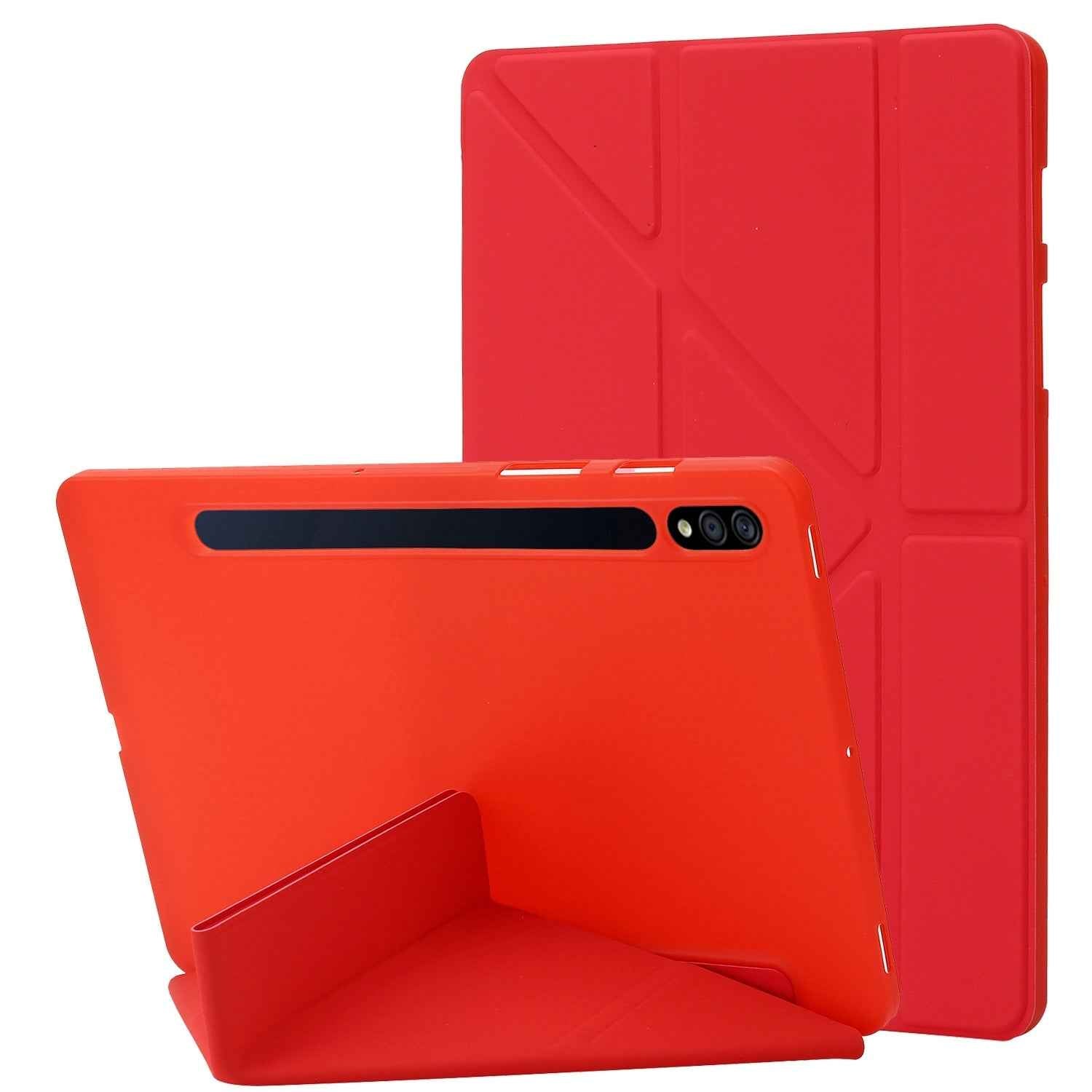 For-Samsung-Galaxy-Tab-S8+-/-S7+-Deformation-Silicone-Leather-Tablet-Case(Red)