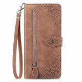 For-Samsung-Galaxy-A36-5G-Embossed-Flower-Zipper-Leather-Phone-Case(Brown)