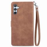 For-Samsung-Galaxy-A36-5G-Embossed-Flower-Zipper-Leather-Phone-Case(Brown)