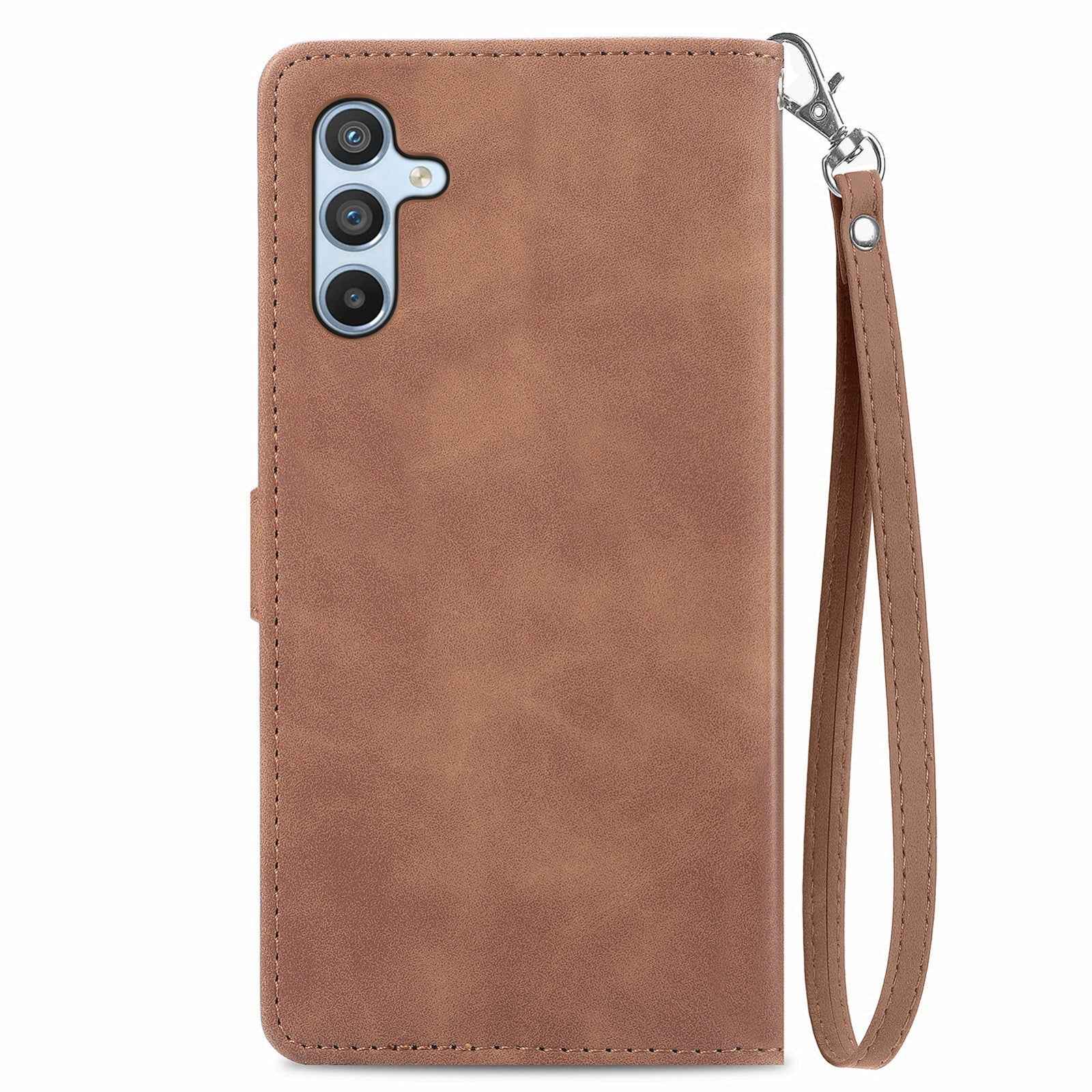 For-Samsung-Galaxy-A36-5G-Embossed-Flower-Zipper-Leather-Phone-Case(Brown)