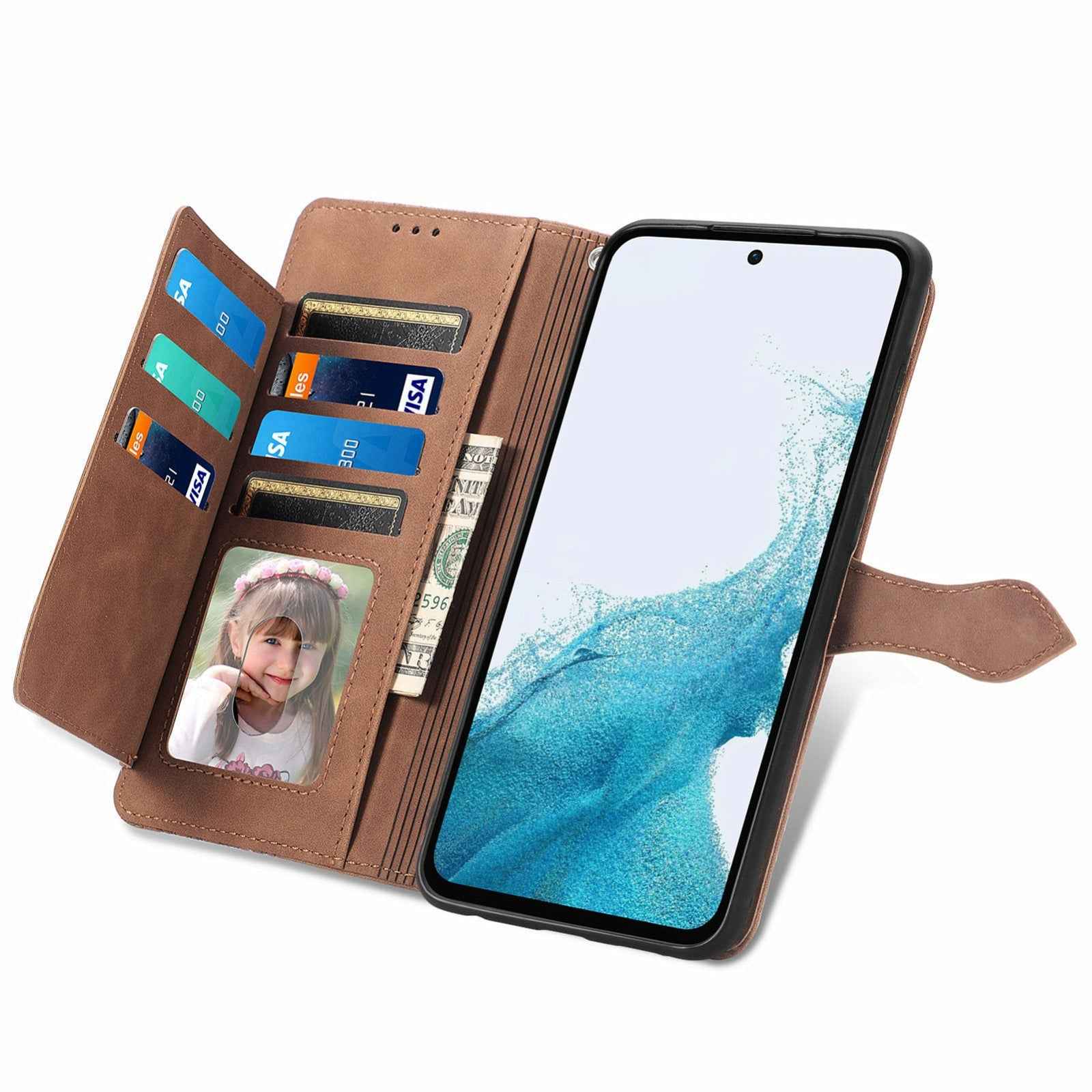For-Samsung-Galaxy-A36-5G-Embossed-Flower-Zipper-Leather-Phone-Case(Brown)