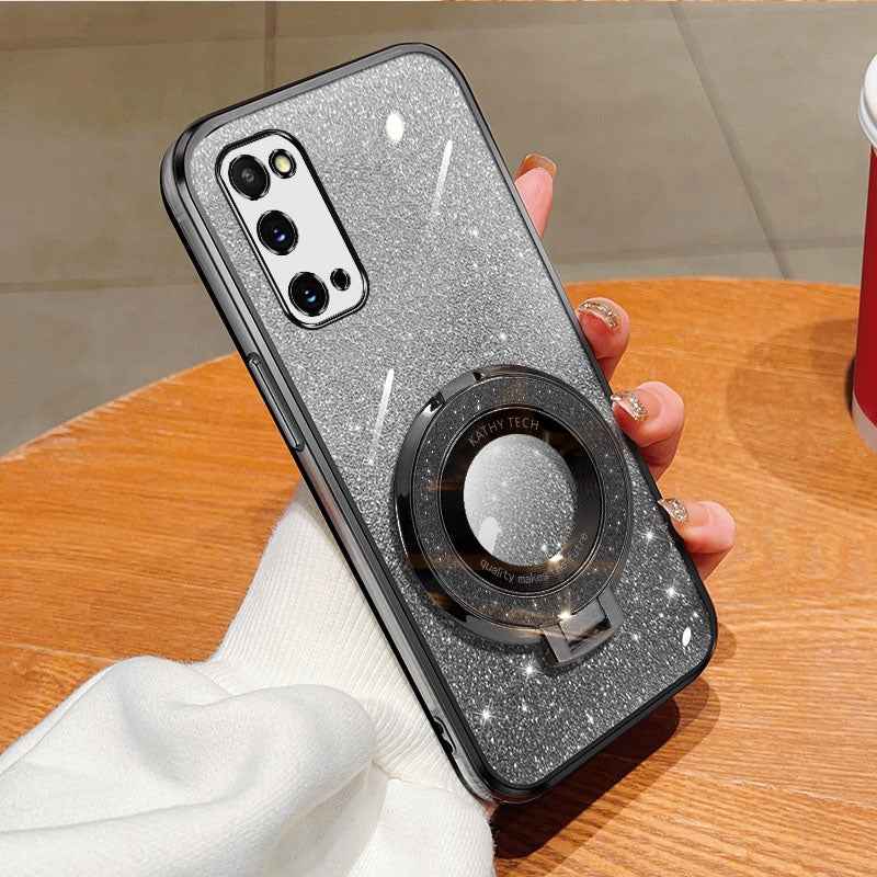 TPU-Case-for-Samsung-Galaxy-S20,-Gradient-Glitter-with-Ring-Holder,-Black