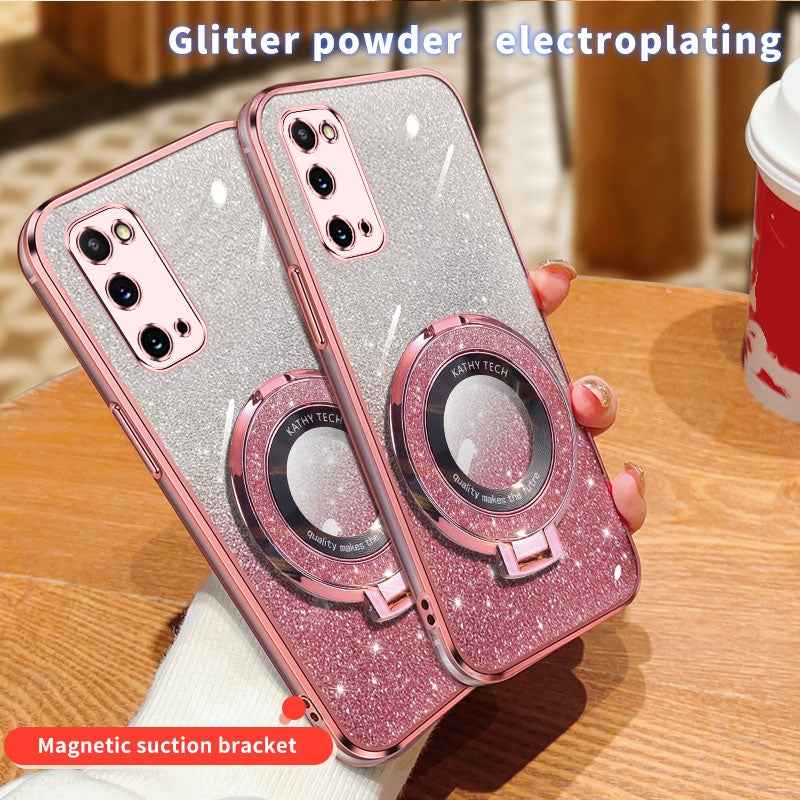 TPU-Case-for-Samsung-Galaxy-S20,-Gradient-Glitter-with-Ring-Holder,-Black
