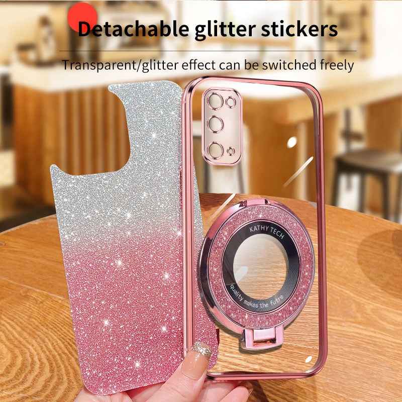 TPU-Case-for-Samsung-Galaxy-S20,-Gradient-Glitter-with-Ring-Holder,-Black