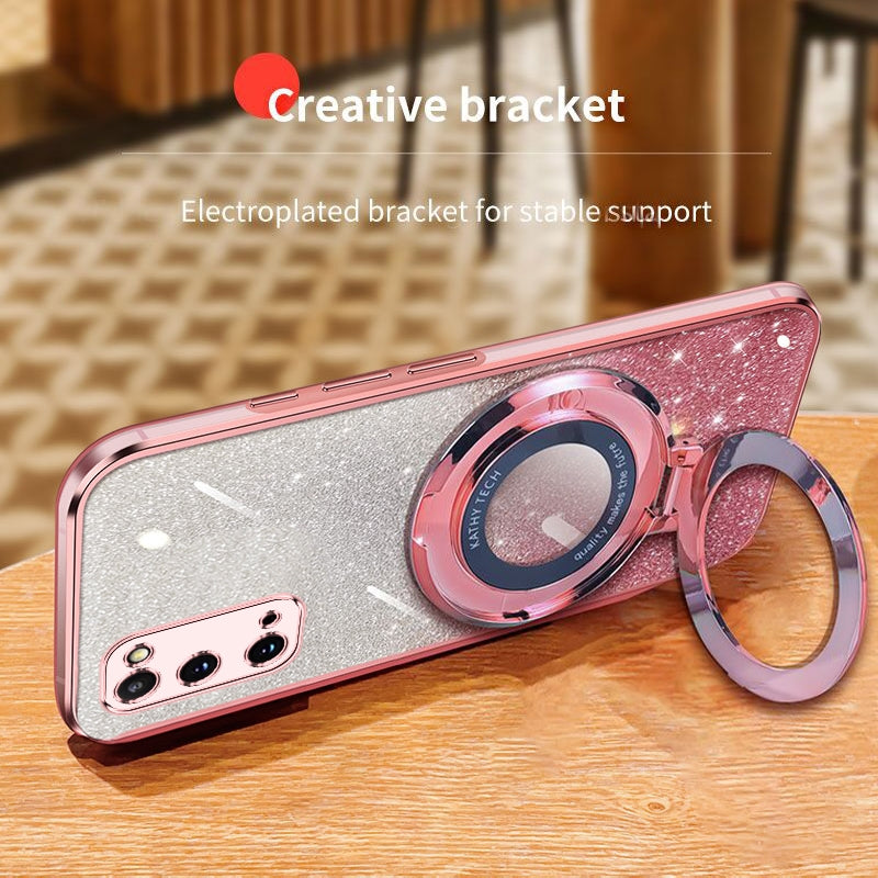 TPU-Case-for-Samsung-Galaxy-S20,-Gradient-Glitter-with-Ring-Holder,-Black