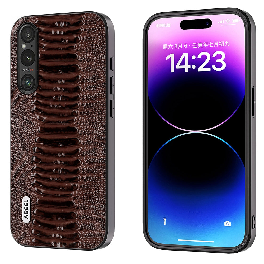 For-Sony-Xperia-1-V-ABEEL-Genuine-Leather-Weilai-Series-Phone-Case(Coffee)