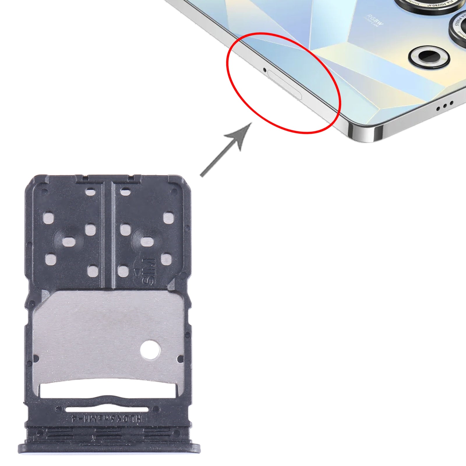 For-Tecno-Camon-20-SIM-Card-Tray-+-Micro-SD-Card-Tray-(Silver)