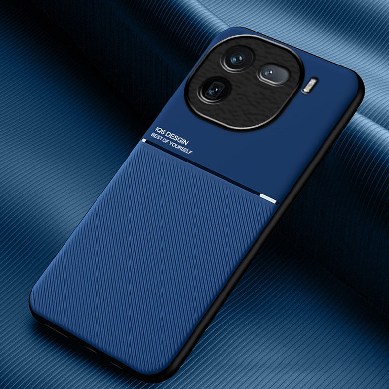 For-vivo-iQOO-12-Classic-Tilt-Strip-Grain-Magnetic-PC-Hybrid-TPU-Phone-Case(Blue)