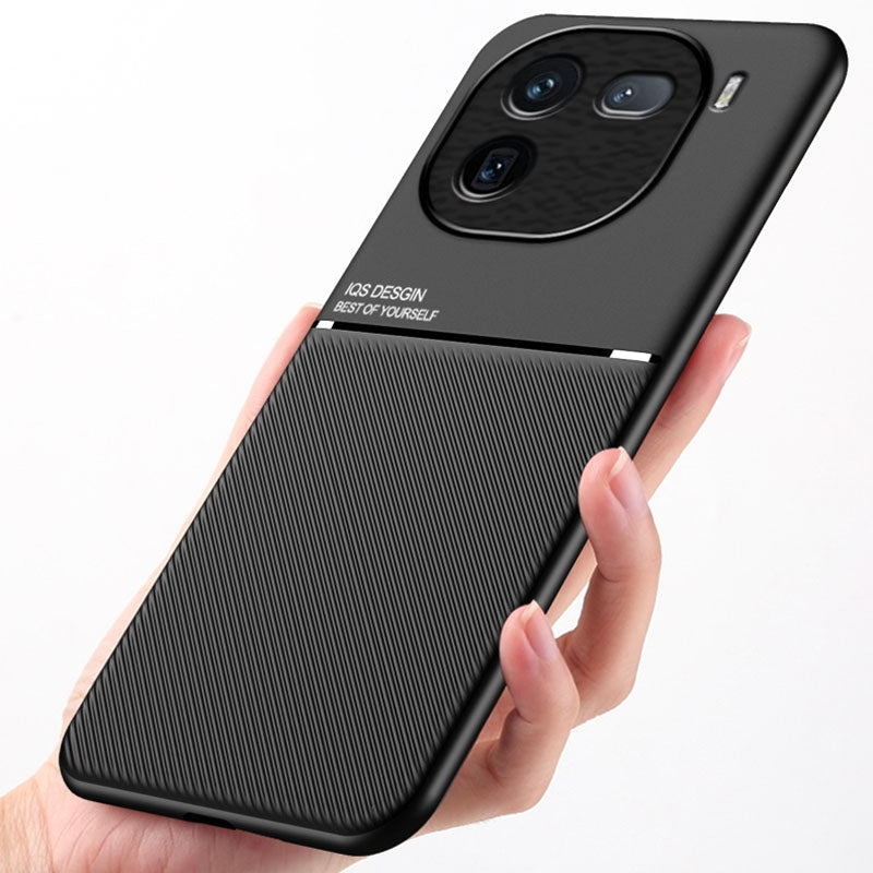 For-vivo-iQOO-12-Classic-Tilt-Strip-Grain-Magnetic-PC-Hybrid-TPU-Phone-Case(Blue)