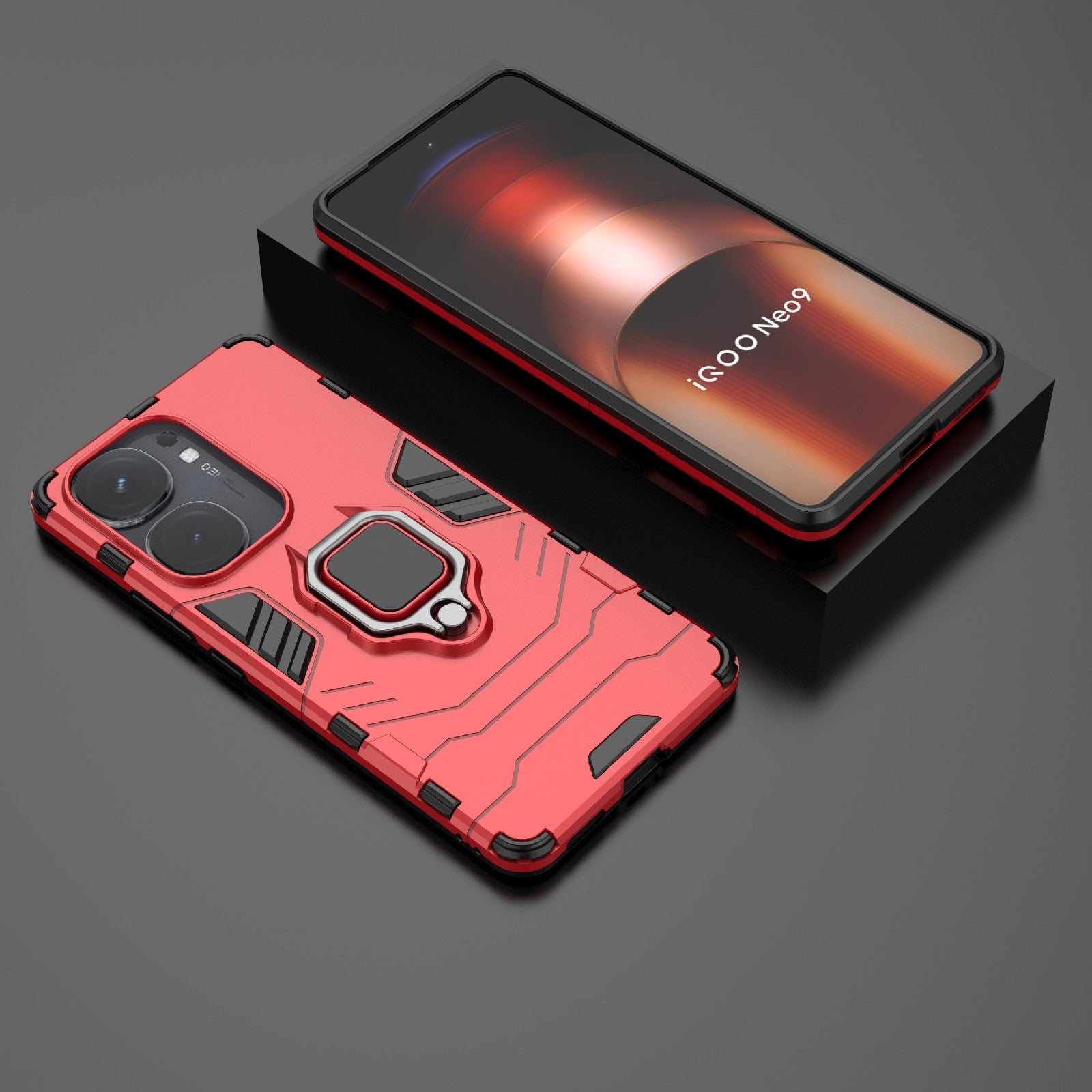 For-vivo-iQOO-Neo9-Pro-/-Neo9-Shockproof-PC-+-TPU-Holder-Phone-Case(Red)