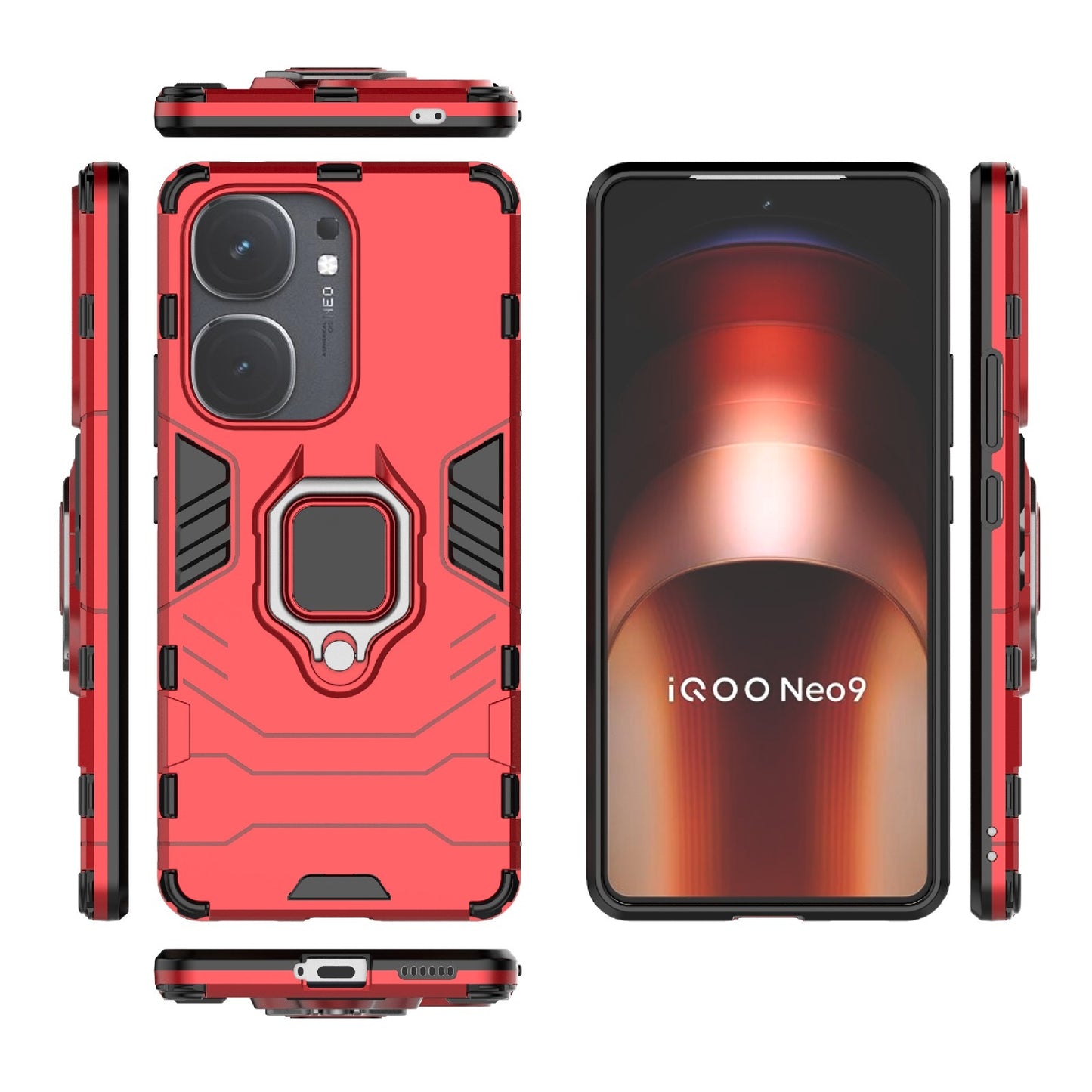 For-vivo-iQOO-Neo9-Pro-/-Neo9-Shockproof-PC-+-TPU-Holder-Phone-Case(Red)