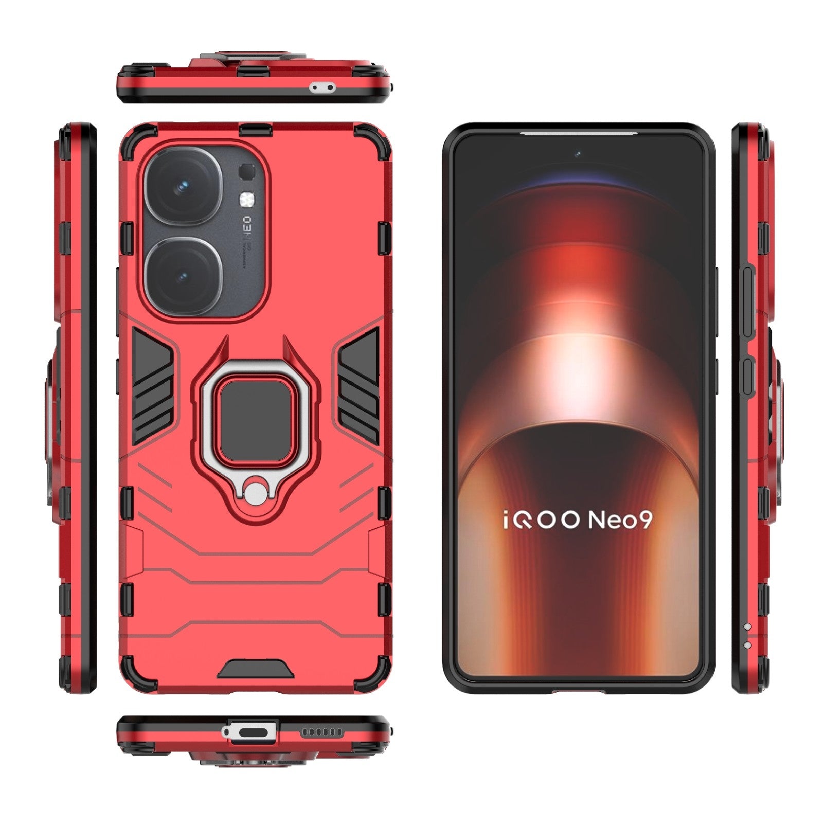 For-vivo-iQOO-Neo9-Pro-/-Neo9-Shockproof-PC-+-TPU-Holder-Phone-Case(Red)