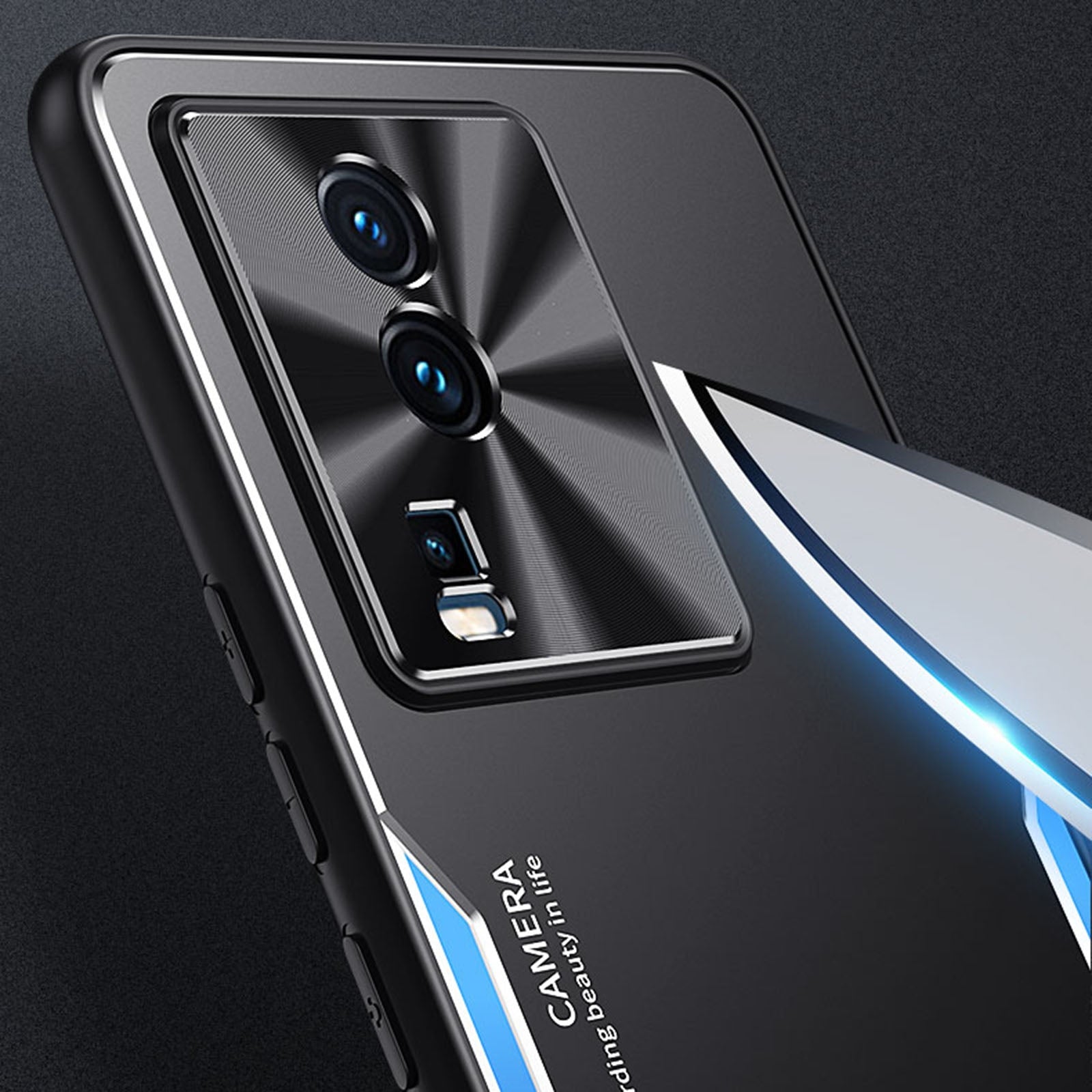 For-vivo-iQOO-Neo7-Blade-Series-TPU-+-Alloy-Protective-Phone-Case(Black-+-Silver)