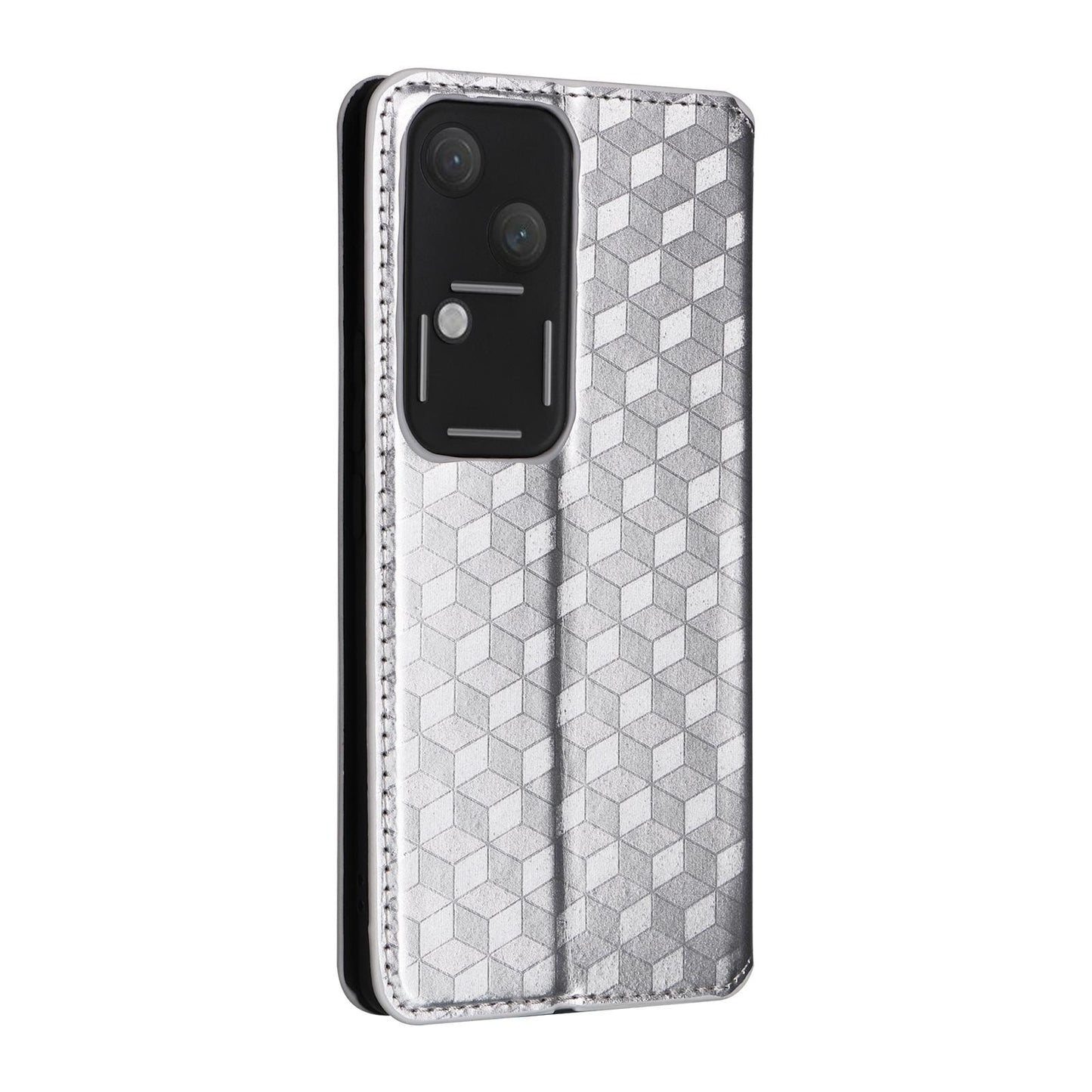 For-vivo-S18-5G-/-V30-Cubic-Grid-Texture-Flip-Leather-Phone-Case(Silver)