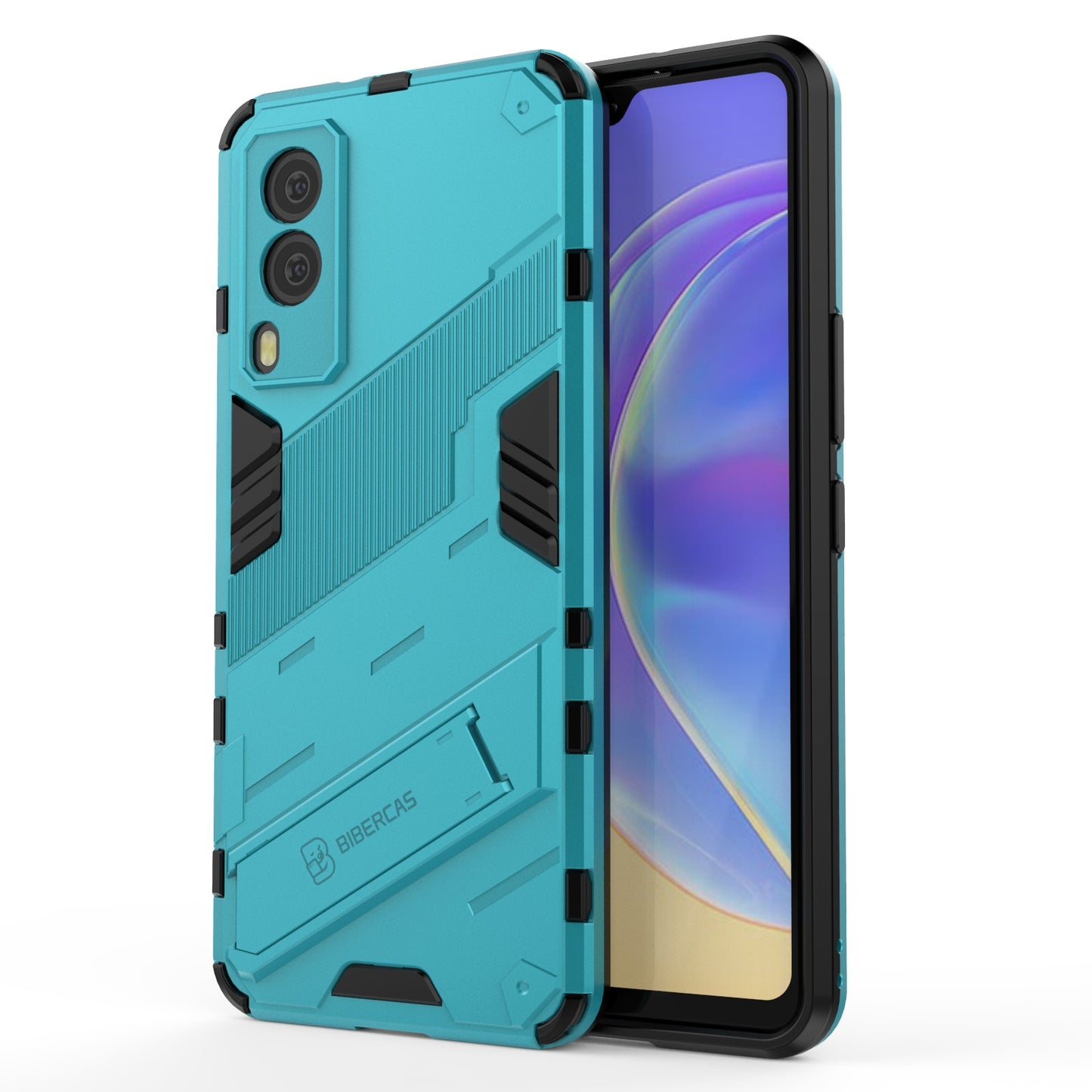 For-vivo-V21e-5G-Punk-Armor-2-in-1-PC-+-TPU-Shockproof-Case-with-Invisible-Holder(Blue)
