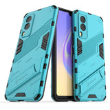 For-vivo-V21e-5G-Punk-Armor-2-in-1-PC-+-TPU-Shockproof-Case-with-Invisible-Holder(Blue)