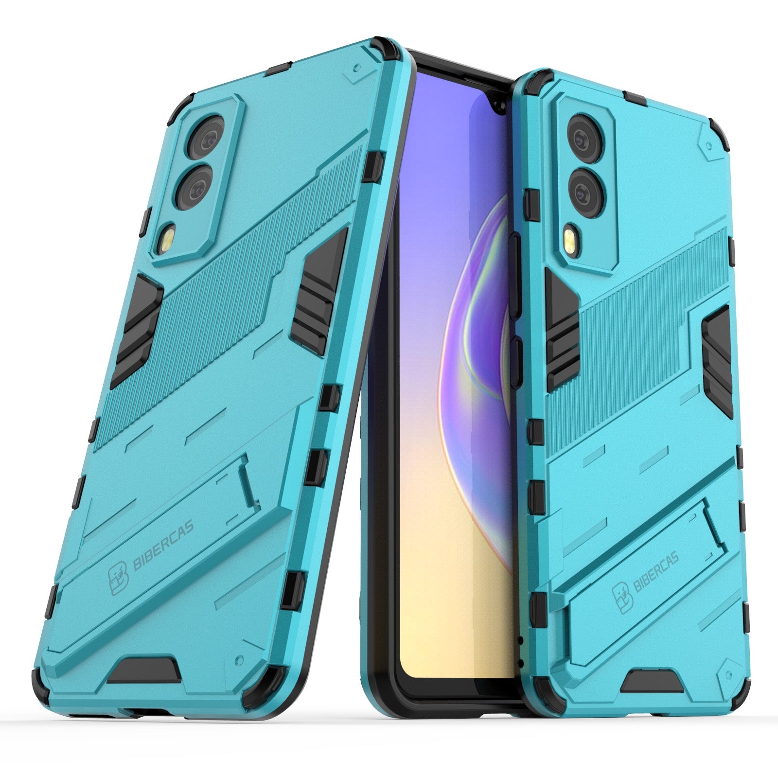 For-vivo-V21e-5G-Punk-Armor-2-in-1-PC-+-TPU-Shockproof-Case-with-Invisible-Holder(Blue)