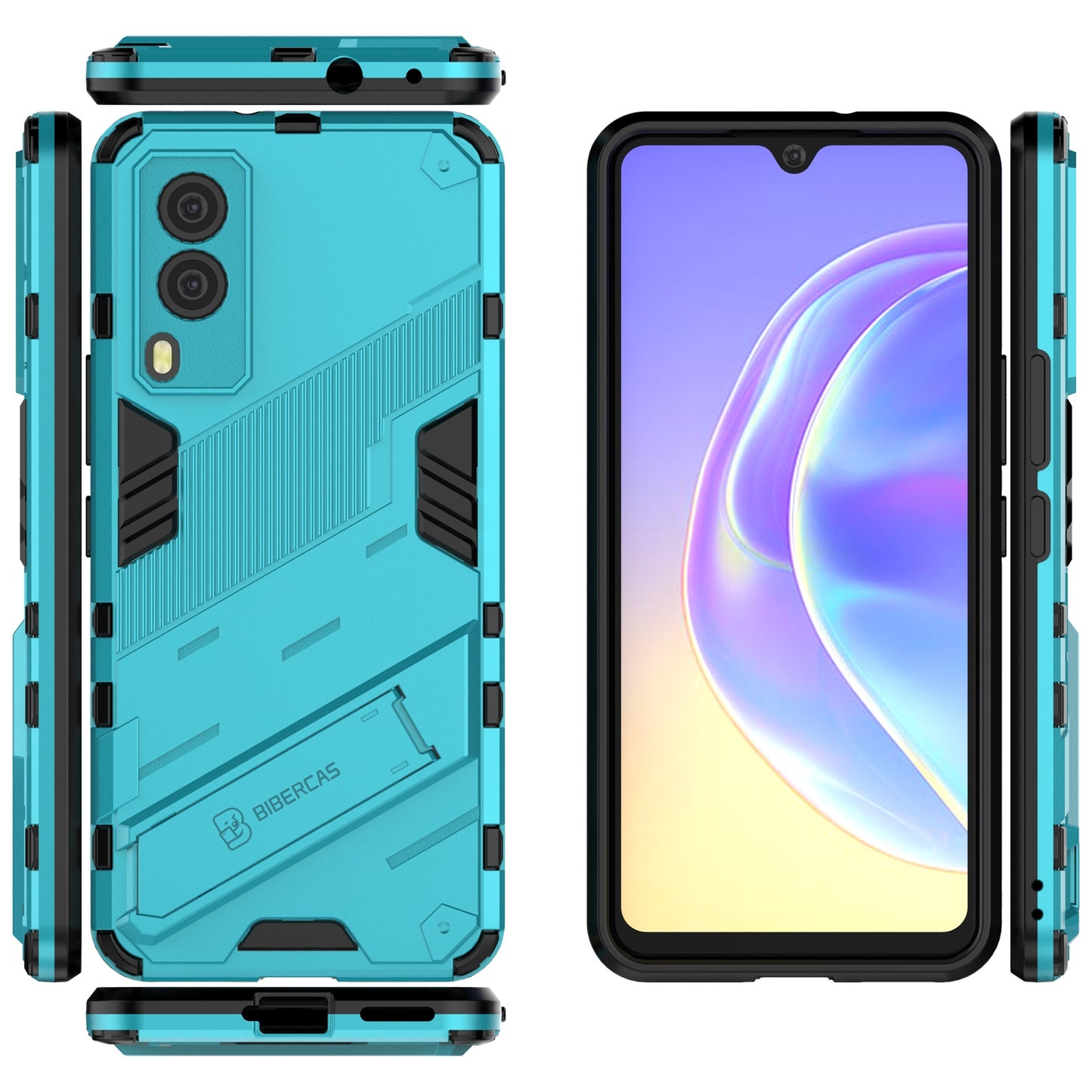 For-vivo-V21e-5G-Punk-Armor-2-in-1-PC-+-TPU-Shockproof-Case-with-Invisible-Holder(Blue)