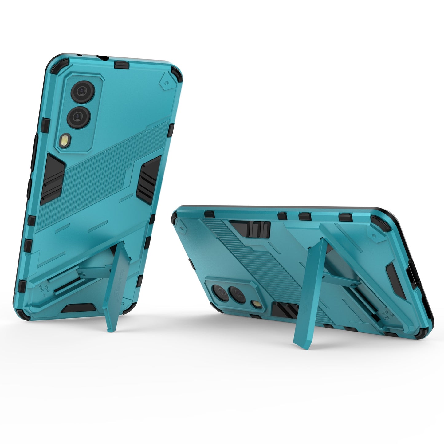 For-vivo-V21e-5G-Punk-Armor-2-in-1-PC-+-TPU-Shockproof-Case-with-Invisible-Holder(Blue)