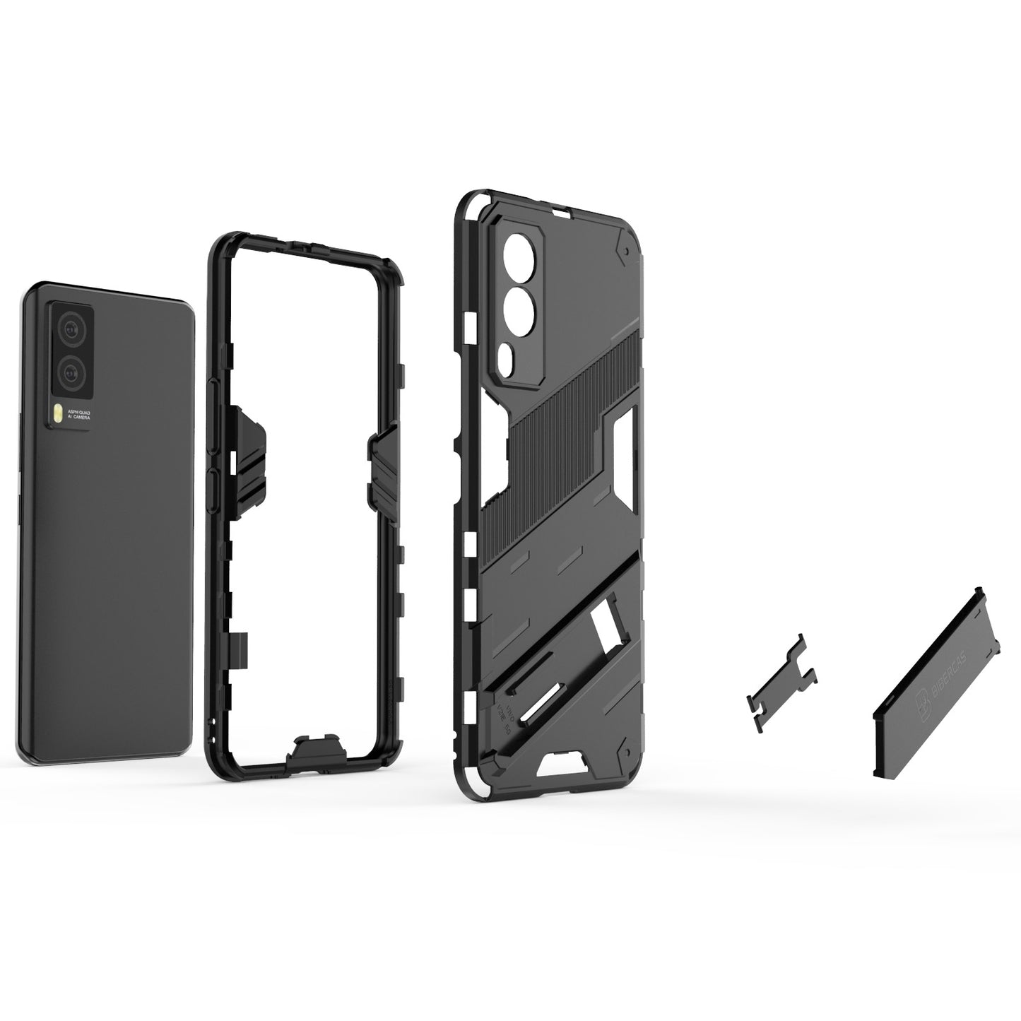 For-vivo-V21e-5G-Punk-Armor-2-in-1-PC-+-TPU-Shockproof-Case-with-Invisible-Holder(Blue)