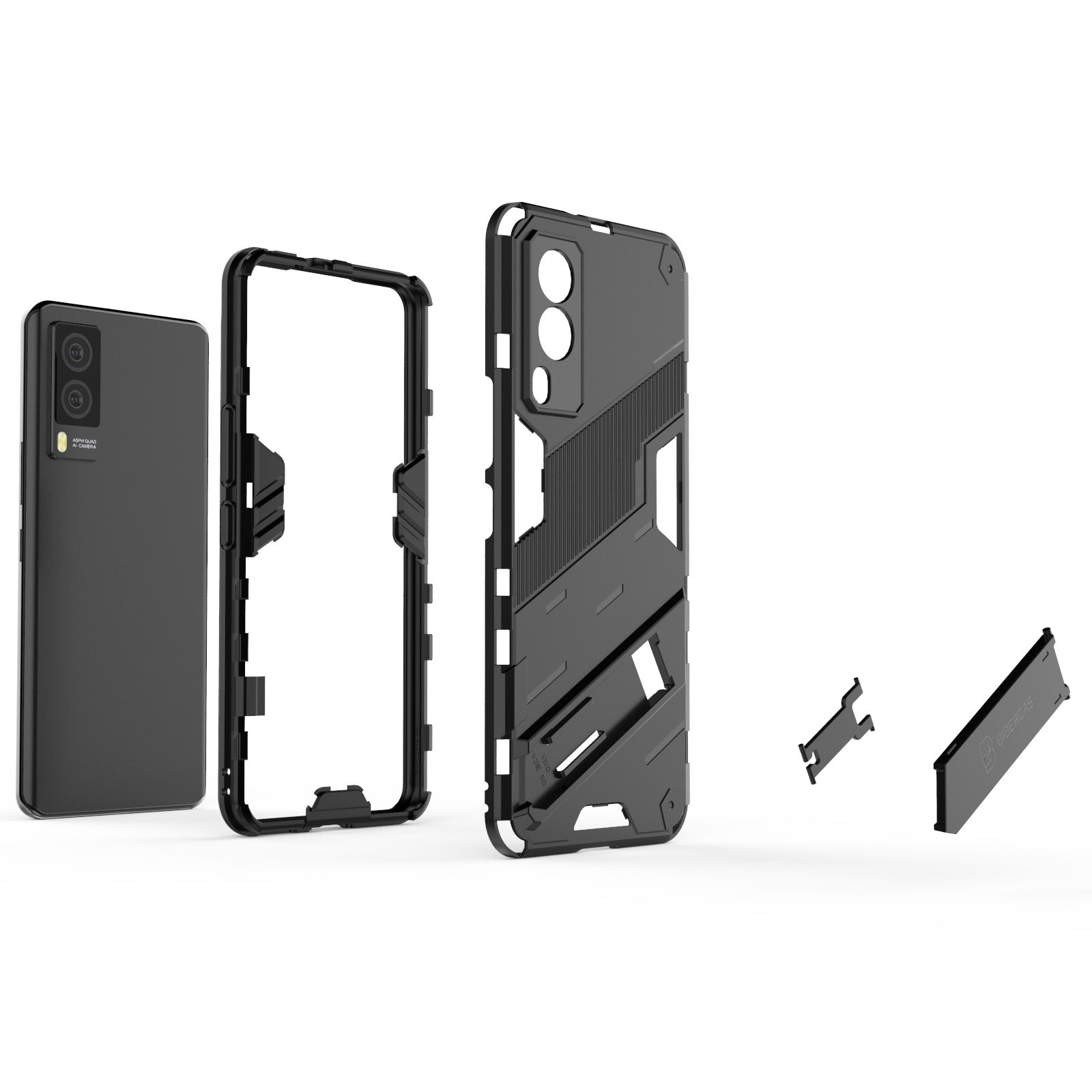 For-vivo-V21e-5G-Punk-Armor-2-in-1-PC-+-TPU-Shockproof-Case-with-Invisible-Holder(Blue)