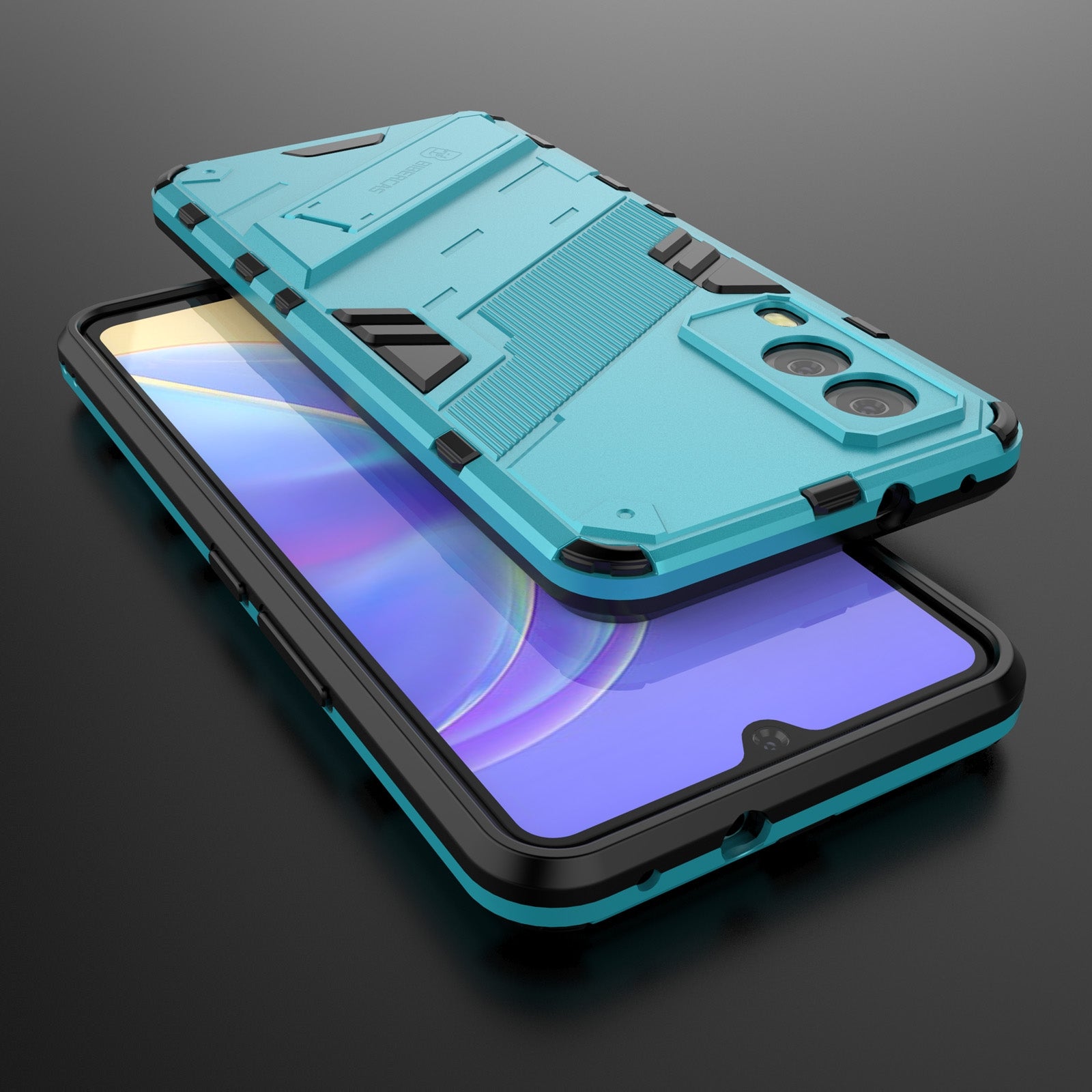 For-vivo-V21e-5G-Punk-Armor-2-in-1-PC-+-TPU-Shockproof-Case-with-Invisible-Holder(Blue)