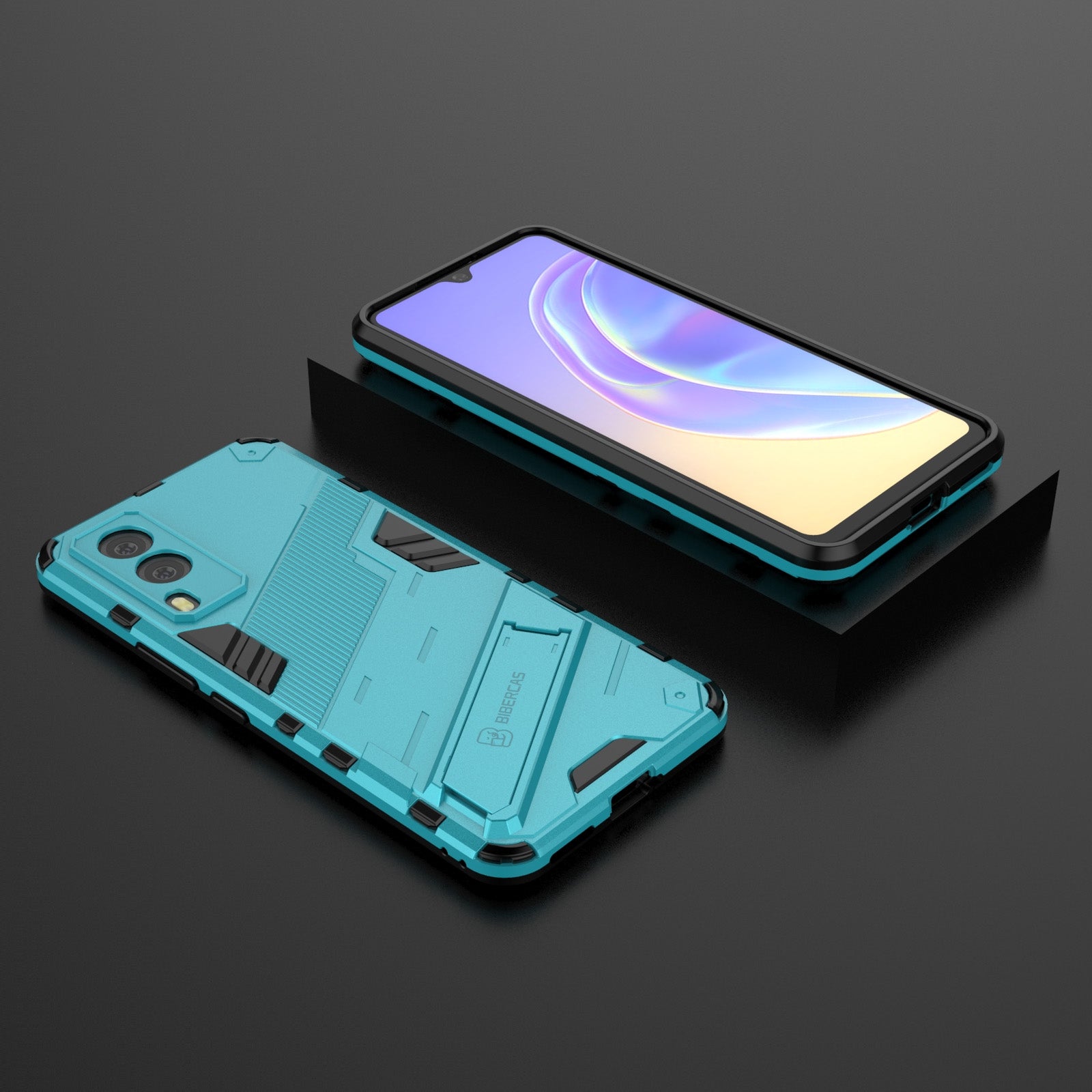 For-vivo-V21e-5G-Punk-Armor-2-in-1-PC-+-TPU-Shockproof-Case-with-Invisible-Holder(Blue)