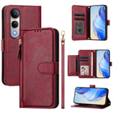 For-vivo-V50-Lite-5G-Multi-Card-Slots-Zipper-Wallet-Leather-Phone-Case(Dark-Red)