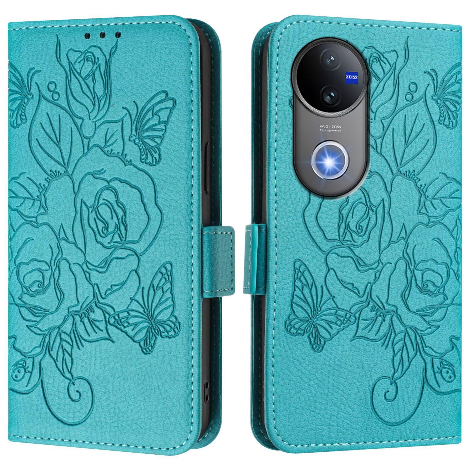 For-vivo-V50-5G-Global-Embossed-Rose-RFID-Anti-theft-Leather-Phone-Case(Light-Blue)