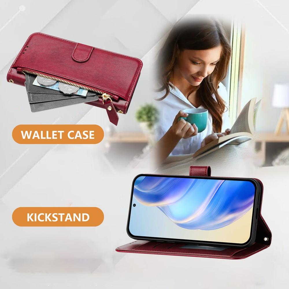 For-vivo-V50-Lite-5G-Multi-Card-Slots-Zipper-Wallet-Leather-Phone-Case(Dark-Red)