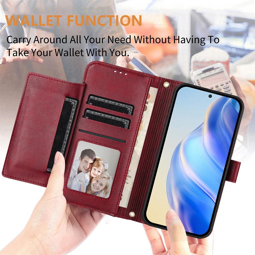 For-vivo-V50-Lite-5G-Multi-Card-Slots-Zipper-Wallet-Leather-Phone-Case(Dark-Red)