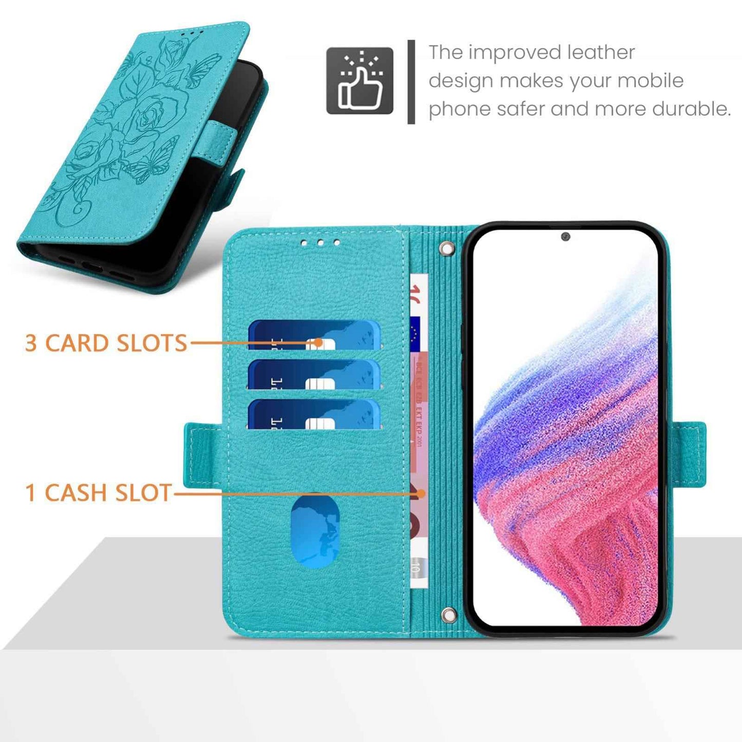 For-vivo-V50-5G-Global-Embossed-Rose-RFID-Anti-theft-Leather-Phone-Case(Light-Blue)