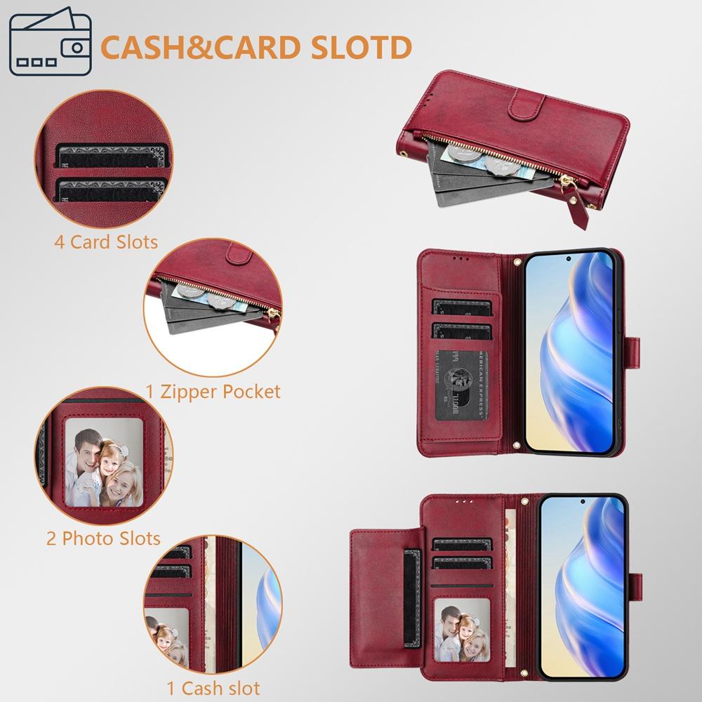 For-vivo-V50-Lite-5G-Multi-Card-Slots-Zipper-Wallet-Leather-Phone-Case(Dark-Red)