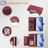 For-vivo-V50-Lite-5G-Multi-Card-Slots-Zipper-Wallet-Leather-Phone-Case(Dark-Red)