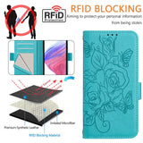 For-vivo-V50-5G-Global-Embossed-Rose-RFID-Anti-theft-Leather-Phone-Case(Light-Blue)