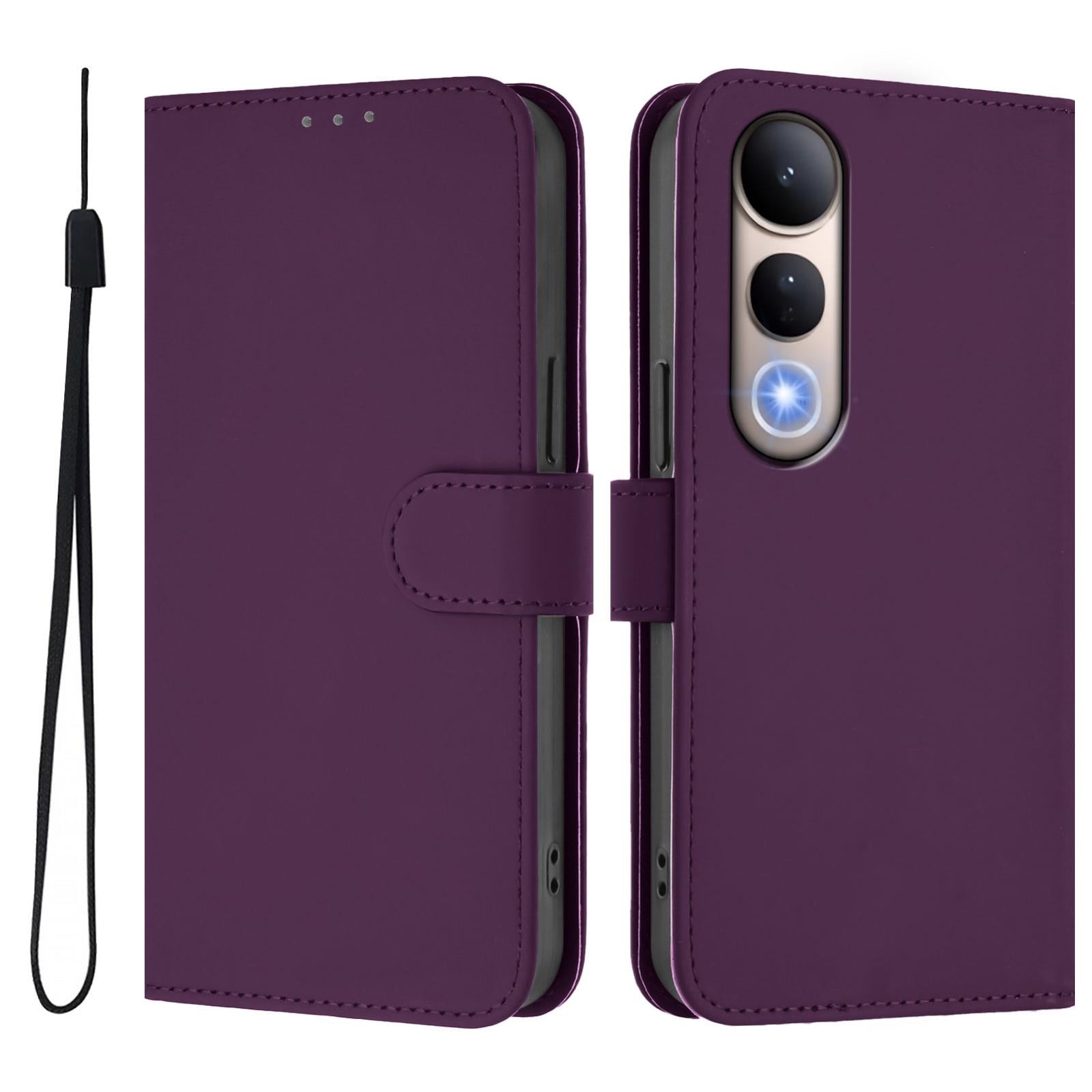 For-vivo-V50-Lite-5G-Skin-Feel-Solid-Color-Leather-Phone-Case-with-Lanyard(Violet)