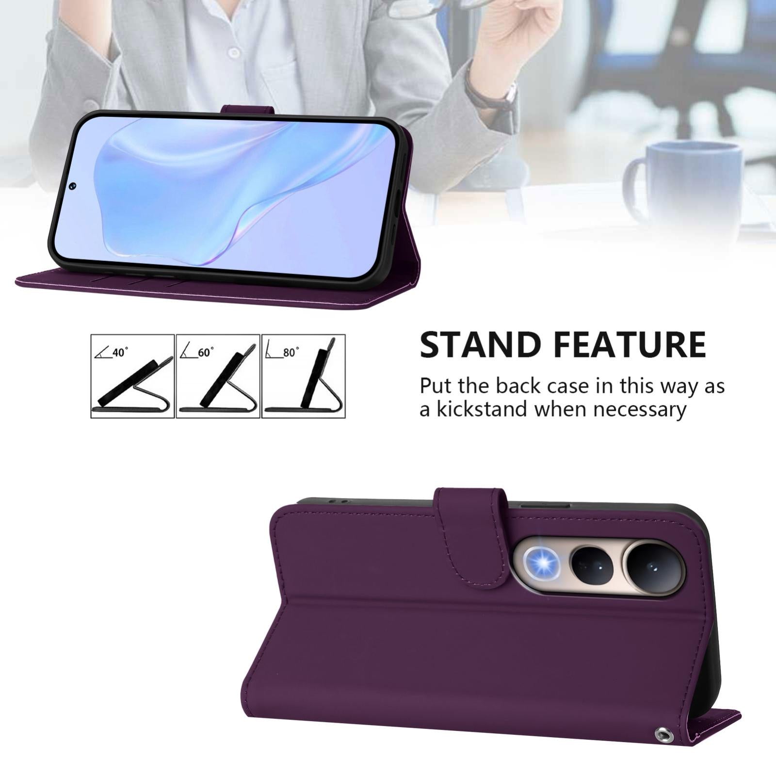 For-vivo-V50-Lite-5G-Skin-Feel-Solid-Color-Leather-Phone-Case-with-Lanyard(Violet)