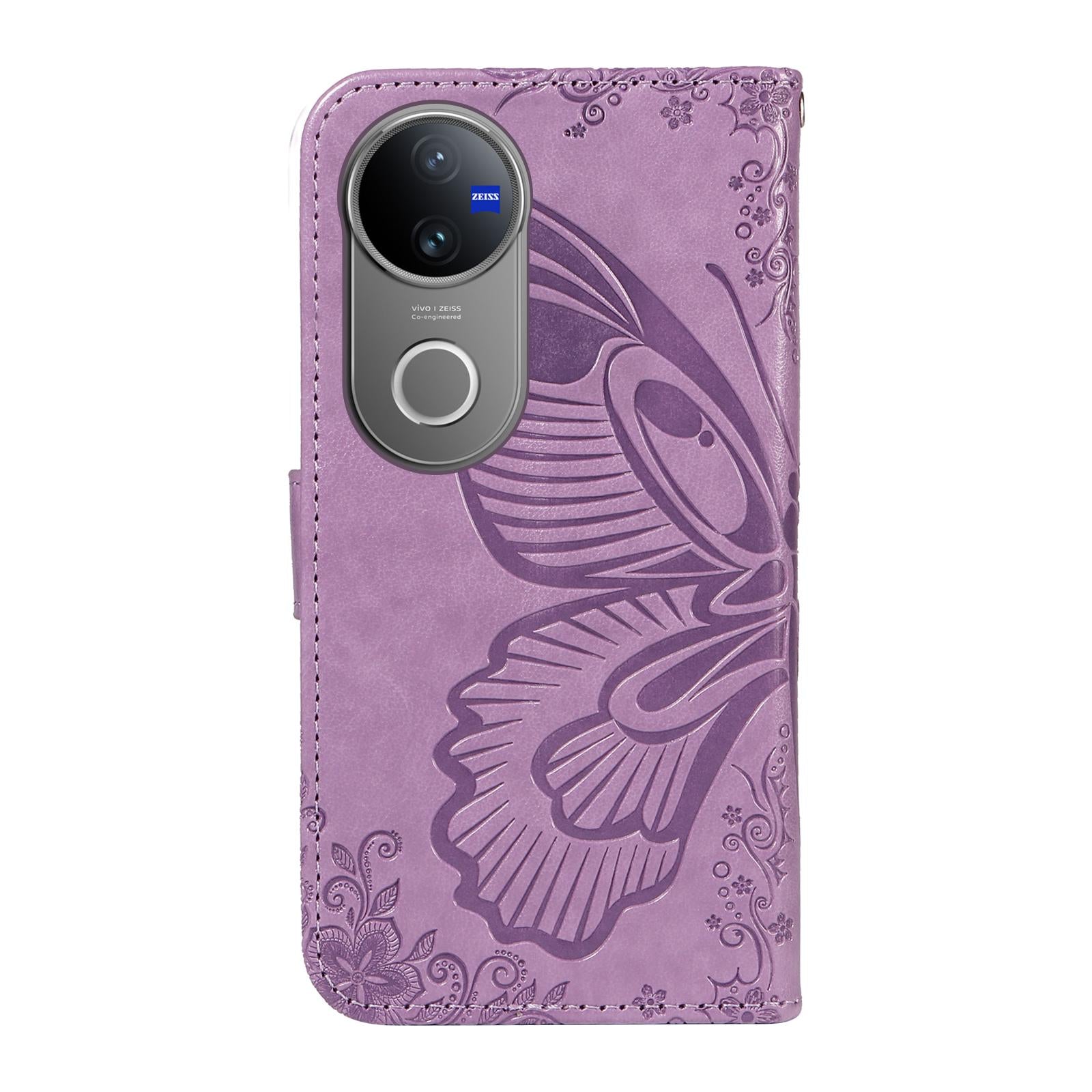 For-vivo-V50-5G-Global-Swallowtail-Butterfly-Embossed-Leather-Phone-Case(Purple)