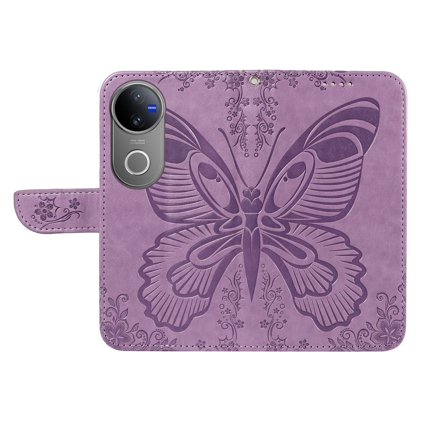 For-vivo-V50-5G-Global-Swallowtail-Butterfly-Embossed-Leather-Phone-Case(Purple)