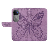 For-vivo-V50-5G-Global-Swallowtail-Butterfly-Embossed-Leather-Phone-Case(Purple)