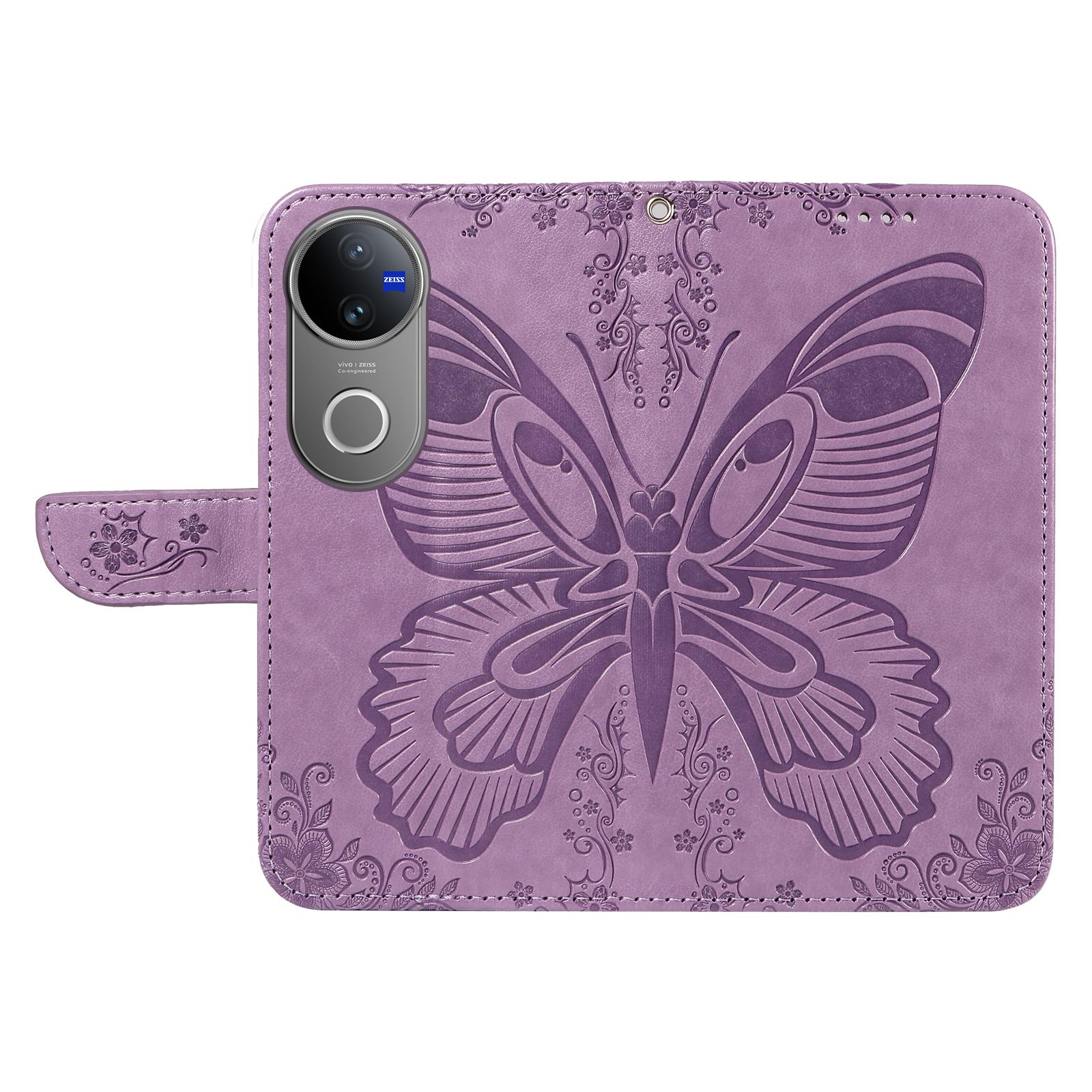 For-vivo-V50-5G-Global-Swallowtail-Butterfly-Embossed-Leather-Phone-Case(Purple)