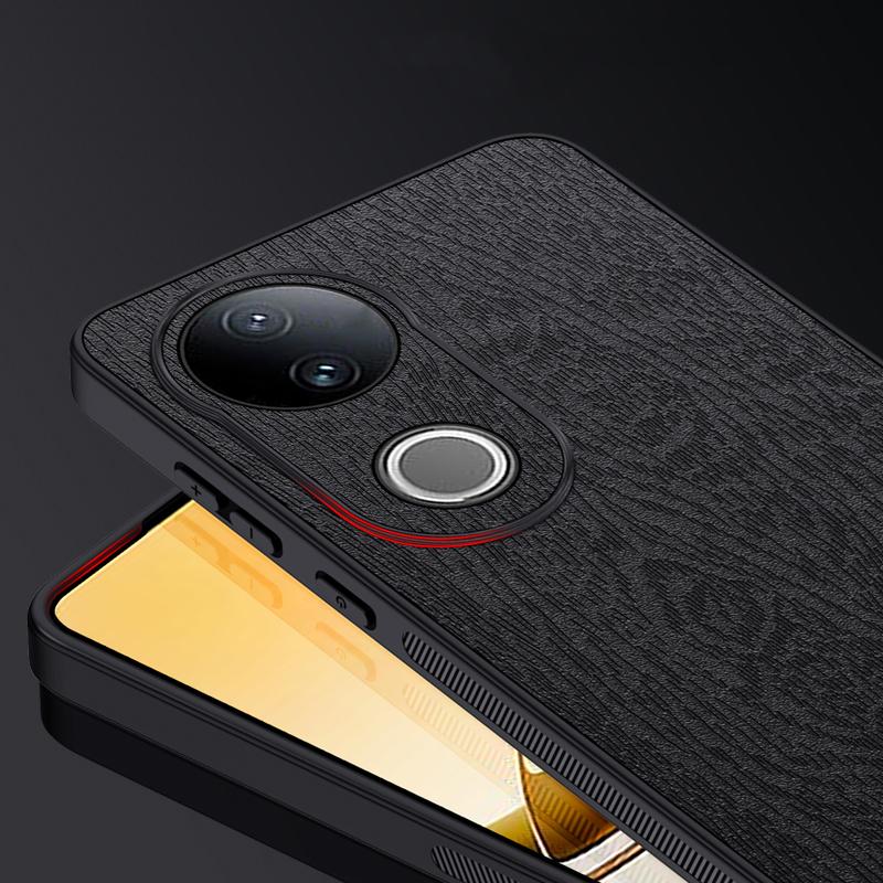 For-vivo-V50-Tree-Bark-Leather-Shockproof-Phone-Case(Black)