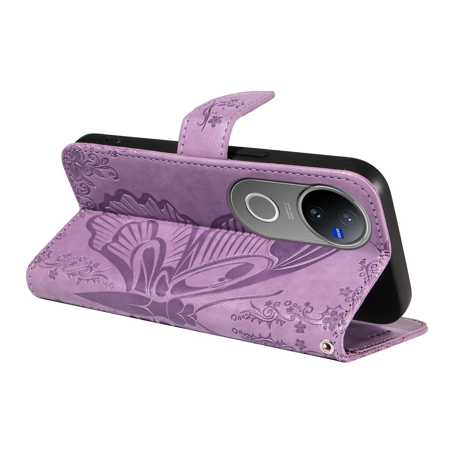 For-vivo-V50-5G-Global-Swallowtail-Butterfly-Embossed-Leather-Phone-Case(Purple)