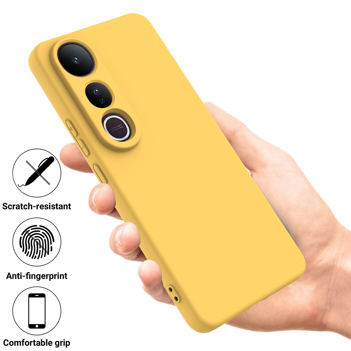 For-vivo-V50-Lite-4G-/-5G-Solid-Color-Liquid-Silicone-Dropproof-Full-Coverage-Phone-Case(Yellow)