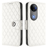 For-vivo-V50-5G-Global-Rhombic-Texture-Flip-Leather-Phone-Case-with-Lanyard(White)