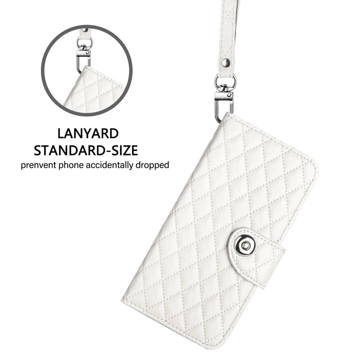 For-vivo-V50-5G-Global-Rhombic-Texture-Flip-Leather-Phone-Case-with-Lanyard(White)