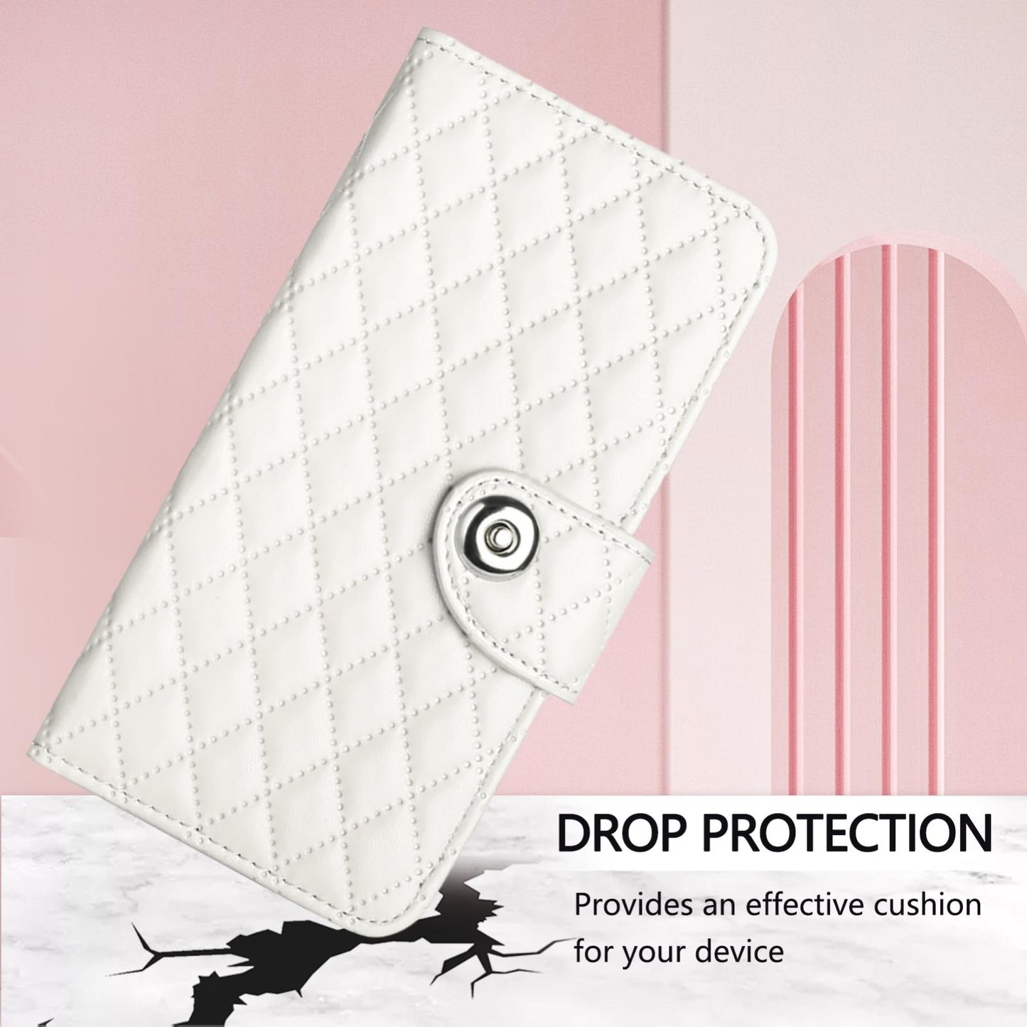 For-vivo-V50-5G-Global-Rhombic-Texture-Flip-Leather-Phone-Case-with-Lanyard(White)