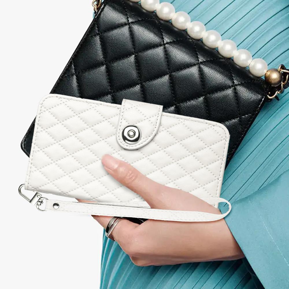 For-vivo-V50-5G-Global-Rhombic-Texture-Flip-Leather-Phone-Case-with-Lanyard(White)